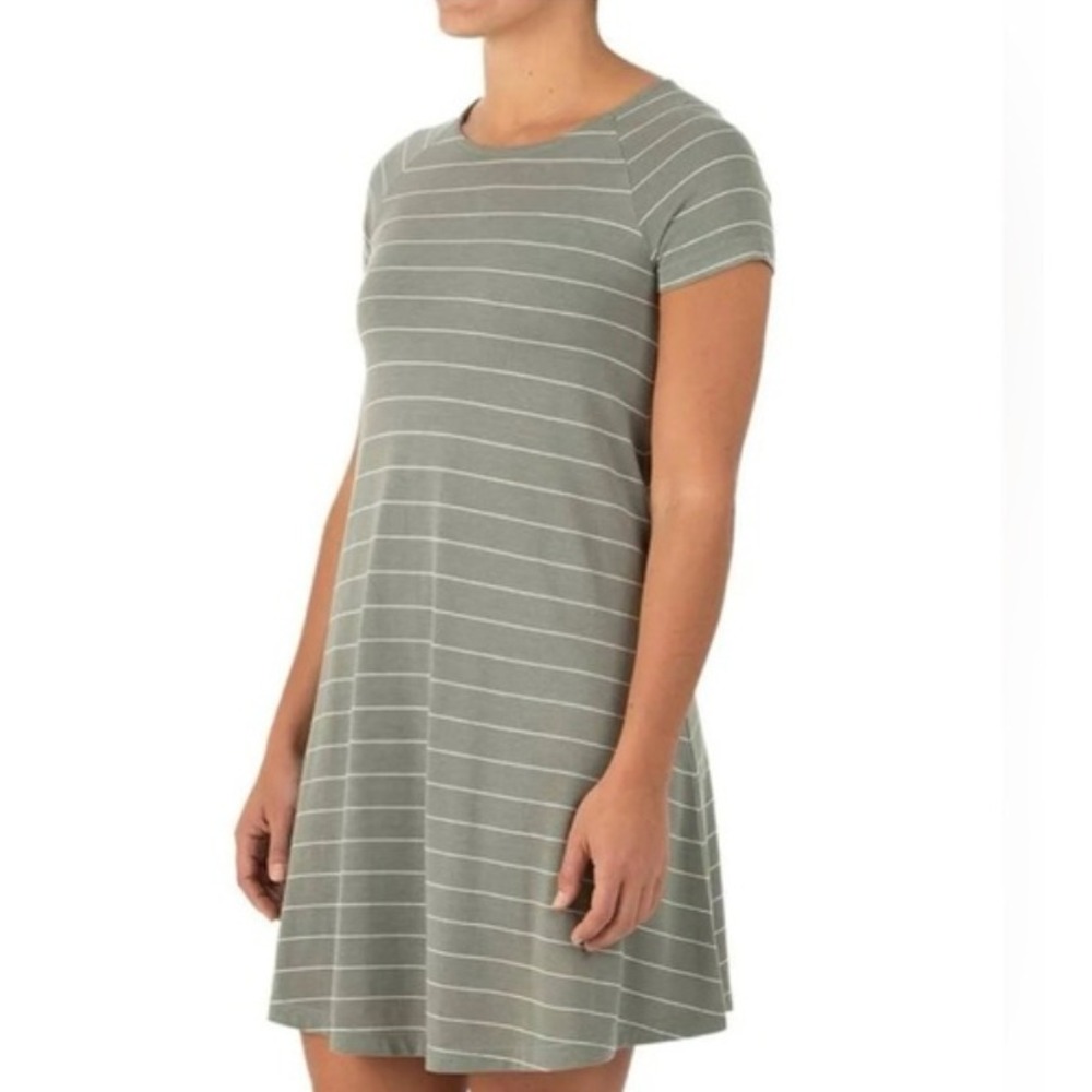 Free Fly Dockside T-Shirt Dress Large Coastal Sage Green Striped Bamboo‎